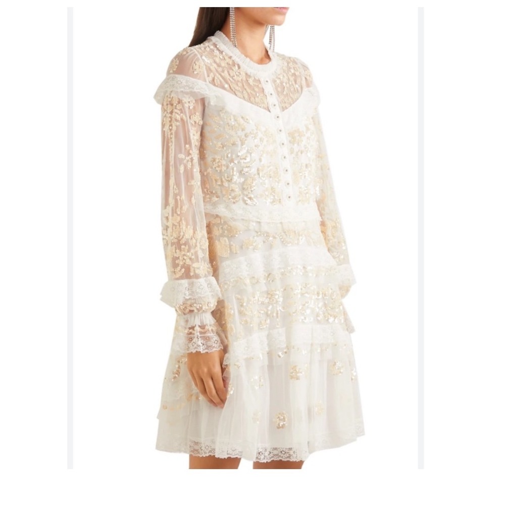 Needle & Thread Ava Dress Ivory Sequin Lace Tulle Mini US 6 Wedding Cocktail